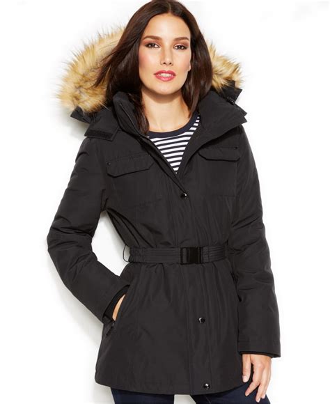 michael kors active belted hooded faux-fur-trim puffer coat|Michael Michael Kors Active Belted Puffer Faux Fur Trim Hooded .